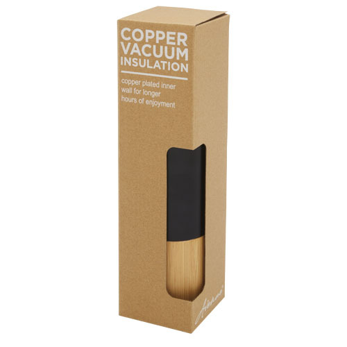Torne miedziana, izolowana próżniowo butelka ze stali nierdzewnej o pojemności 540 ml z bambusową ścianką zewnętrzną Czarny 10066990 (4)