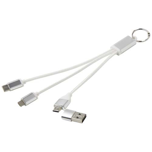 Metal kabel do ładowania 4 w 1 z aluminium z recyklingu z łańcuchem do kluczy Srebrny 12438281 (4)