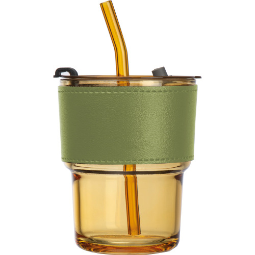 Kubek szklany ze słomką 320 ml CLEMENS żółty 8384408 (2)