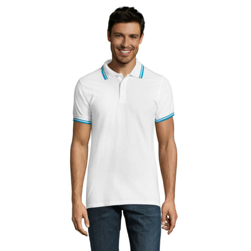 PASADENA męskie polo 200g White/Aqua S00577-QU-L 