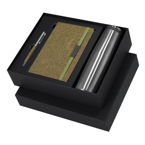 Zestaw upominkowy, termos 500 ml, notatnik ok. A5, długopis, pudełko podarunkowe Zielony VA393-06 