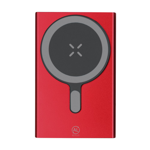 Magnetyczny bezprzewodowy power bank 5000 mAh z aluminium z recyklingu, ładowarka bezprzewodowa 15W Czerwony VA601-05 