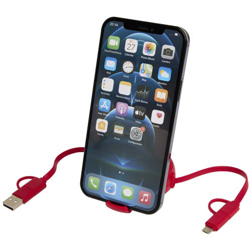 Alasia zwijany kabel do synchronizacji danych i szybkiego ładowania 5 w 1 45 W o długości 100 cm z tworzyw sztucznych i aluminium pochodzących z recyklingu Czerwony 12442021 (6)