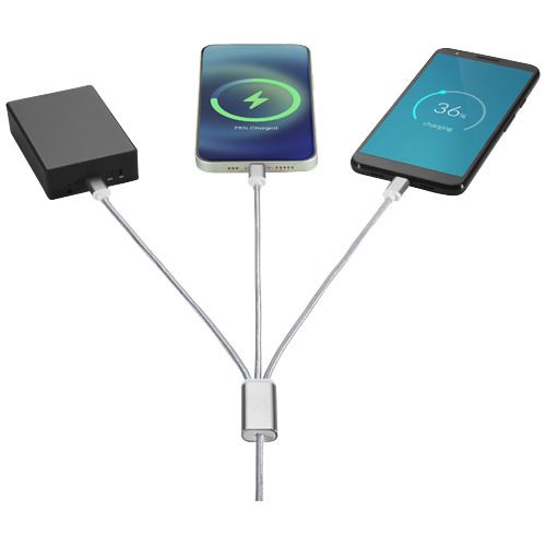 Kabel do ładowania 5 w 1 z podwójnym wejściem Versatile Srebrny 12418081 (3)