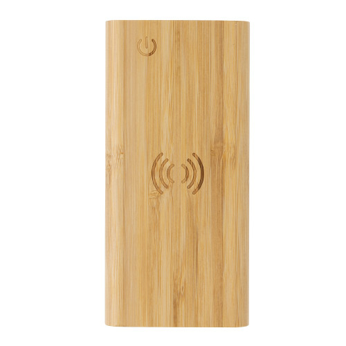 Bambusowy, bezprzewodowy power bank 8000 mAh, ładowarka bezprzewodowa 5W Brązowy P322.359 (3)