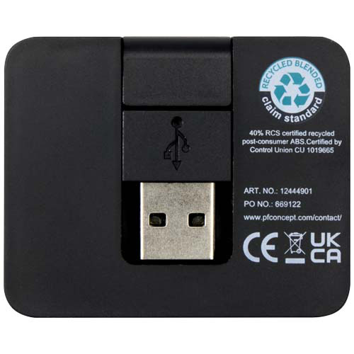 Gaia 4-portowy hub USB z wyjściem USB-A i typu C oraz podwójnym wejściem — wykonany z tworzyw sztucznych pochodzących z recyklingu Czarny 12444990 (3)