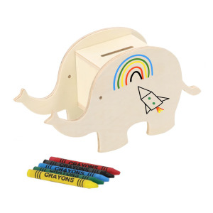 Drewniana skarbonka "zwierzątko" do kolorowania, kredki Drewno