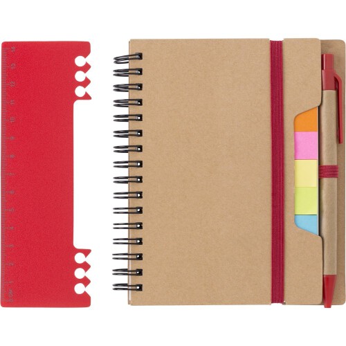 Zestaw do notatek, notatnik, długopis, linijka, karteczki samoprzylepne czerwony V2991-05 (2)