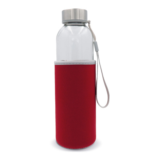 Szklana butelka na wodę z rękawem 500ML Transparentny / czerwony LT98822-N0421 