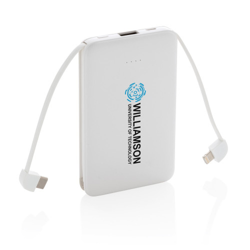 Power bank 5000 mAh, zintegrowany kabel 3 w 1 Biały P322.083 (6)