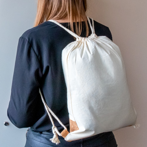 Bawełniany worek ze sznurkiem z korkowym elementem | Rontay Beżowy V2246-20 (6)