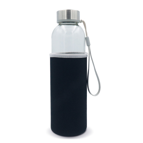 Szklana butelka na wodę z rękawem 500ML Transparentny / czarny LT98822-N0402 