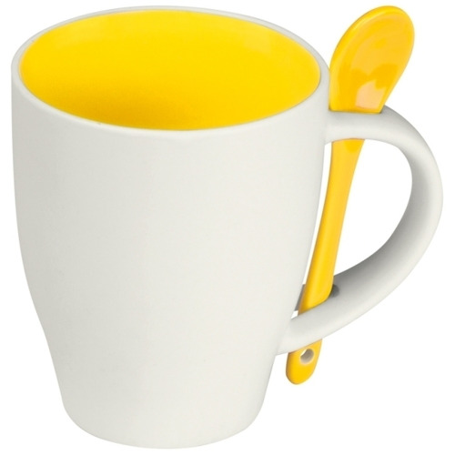 Kubek ceramiczny z łyżeczką PALERMO 250 ml żółty 509508 (3)