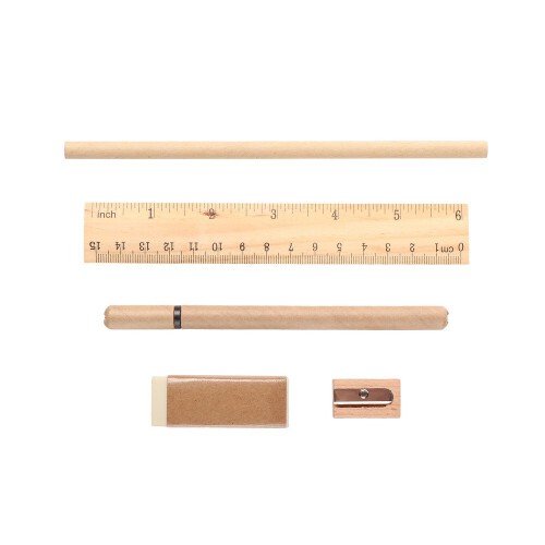 Zestaw szkolny, piórnik, ołówek, długopis, linijka, gumka i temperówka neutralny V7365-20 (9)