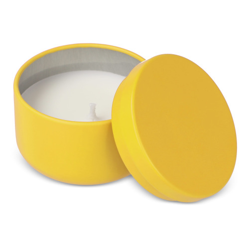 Bezzapachowa świeca roślinna Asana w puszce z recyklingu żółty LT90743-N0041 (4)