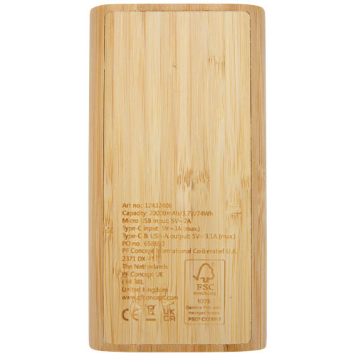 Powerbank Tulda o pojemności 20,000 mAh wykonany z bambusa Piasek pustyni 12432406 (4)