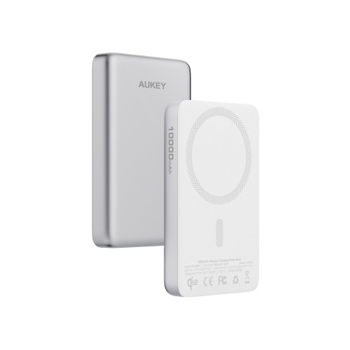 Magnetyczny, bezprzewodowy power bank 10000 mAh Aukey Srebrny VAM12-32 
