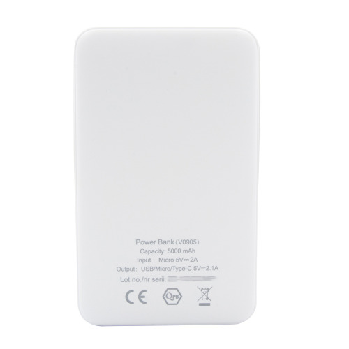 Power bank 5000 mAh ze zintegrowanymi kablami, adapter w komplecie | Presley Biały V0905/W-02 (9)
