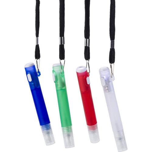 Smycz reklamowa, płyn do dezynfekcji, latarka 1 LED Biały V9365-02 