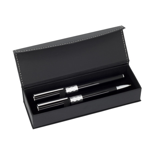 Zestaw piśmienny metalowe pióro kulkowe i długopis / Crystal Czarny IP33037411 (1)