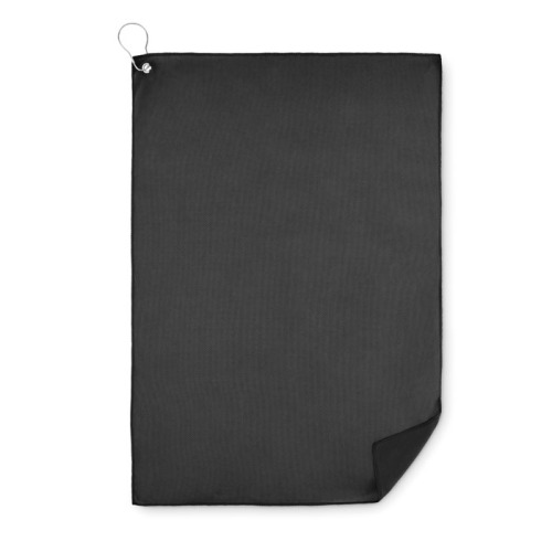 Ręcznik golfowy RPET z klipsem czarny MO6526-03 