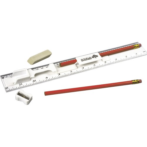 Linijka, ołówek, temperówka, gumka biały V6125-02 (3)