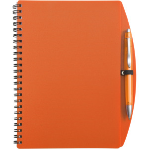 Notatnik A5 (kartki w linie)  z długopisem pomarańczowy