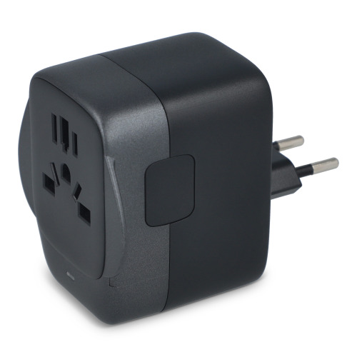 Adapter podróżny PowerPro wykonany z plastiku pochodzącego z recykling Czarny LT41029-N0002 