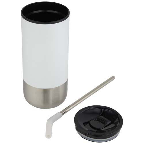 Grayson izolowany kubek z certyfikatem RCS z recyklingu o pojemności 480 ml z silikonową słomką Biały 10091801 (4)