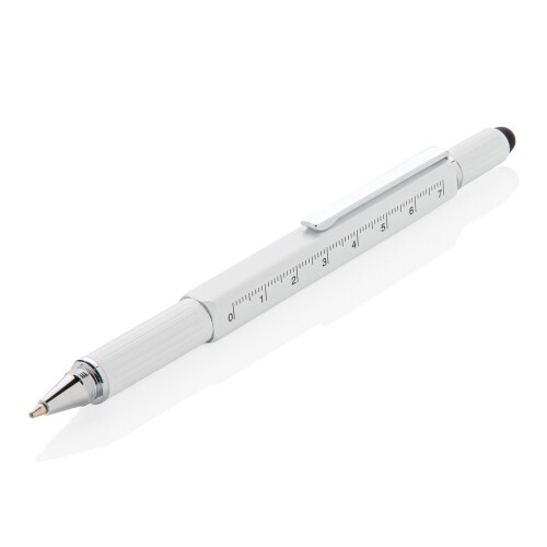Długopis wielofunkcyjny, poziomica, śrubokręt, touch pen biały V1996-02 