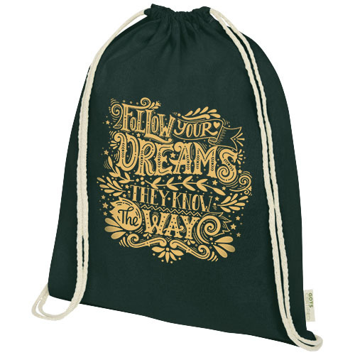 Plecak ściągany sznurkiem Orissa z bawełny organicznej z certyfikatem GOTS o gramaturze 140 g/m² Ciemnozielony 12061264 (1)