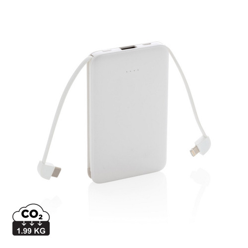 Power bank 5000 mAh, zintegrowany kabel 3 w 1 Biały P322.083 