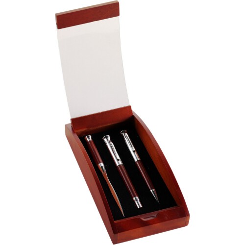 Zestaw piśmienny, długopis, pióro wieczne i nóż do listów drewno V1265-17 (1)
