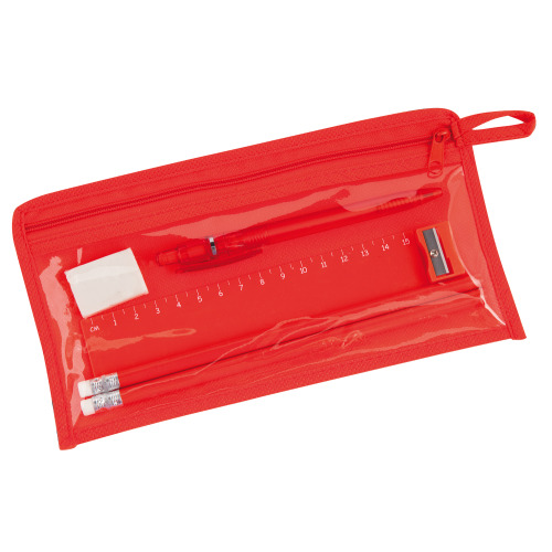 Piórnik z zestawem szkolnym Czerwony V7657-05 