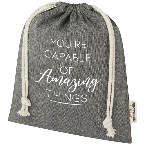 Pheebs torba na prezent z bawełny z recyklingu o gramaturze 150 g/m² i z certyfikatem GRS, średnia o pojemności 1,5 l Czarny melanż 12067190 (1)