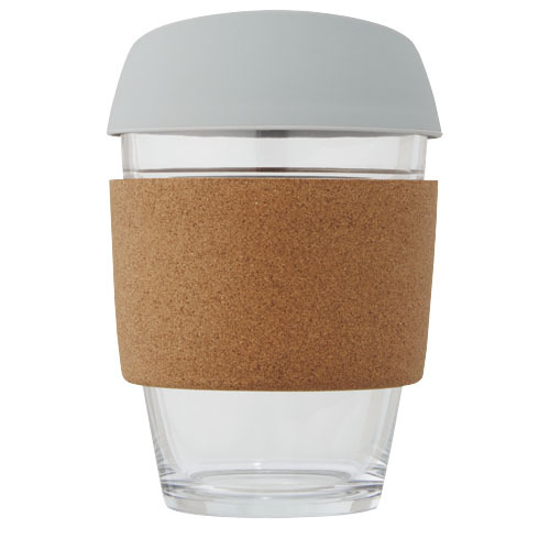 Lidan Szklany kubek o pojemności 360 ml z korkowym uchwytem i silikonową pokrywką Szary 10066582 (5)