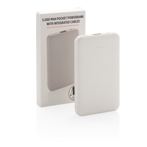 Power bank 5000 mAh, zintegrowany kabel 3 w 1 Biały P322.083 (10)