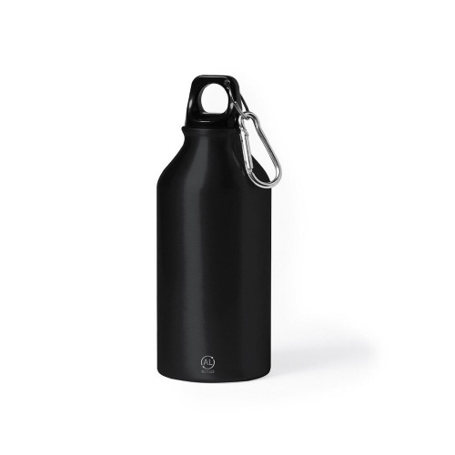 Butelka sportowa 400 ml z aluminium z recyklingu, z karabińczykiem Czarny V1065-03 