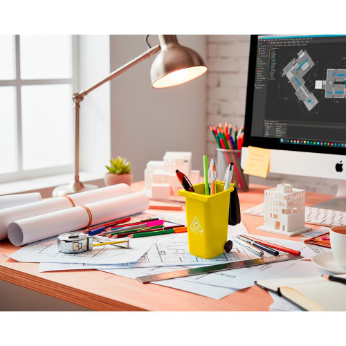 Pojemnik na przybory do pisania „kontener na śmieci” | Erco żółty VA079-08 (1)