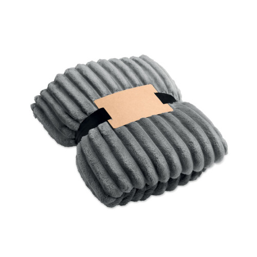 Polarowy koc w paski RPET Kamienny Szary MO3184-15 