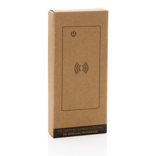 Bambusowy, bezprzewodowy power bank 8000 mAh, ładowarka bezprzewodowa 5W Brązowy P322.359 (9)