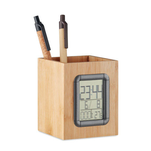 Pojemnik na długopisy i zegar drewna MO6289-40 (2)