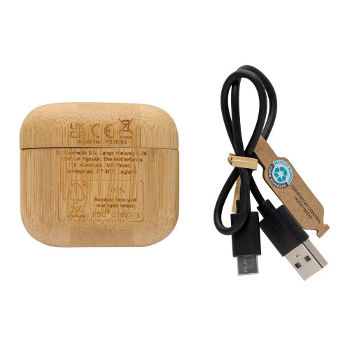 Douszne słuchawki bezprzewodowe TWS, plastik z recyklingu Brązowy P329.939 (2)