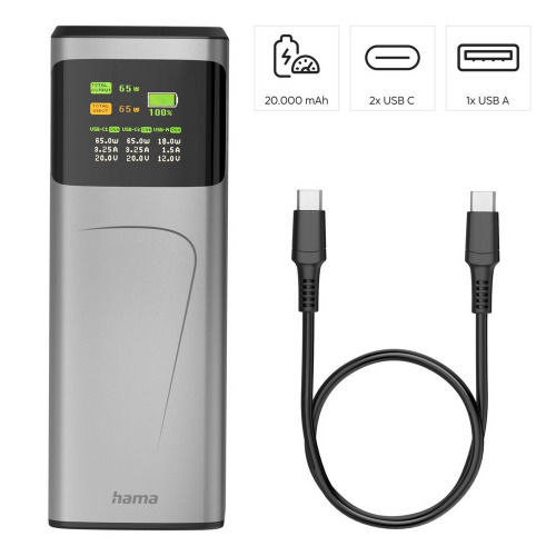 Power bank 20000 mAh Hama High Power 65W Grafitowy VH028-15 (3)