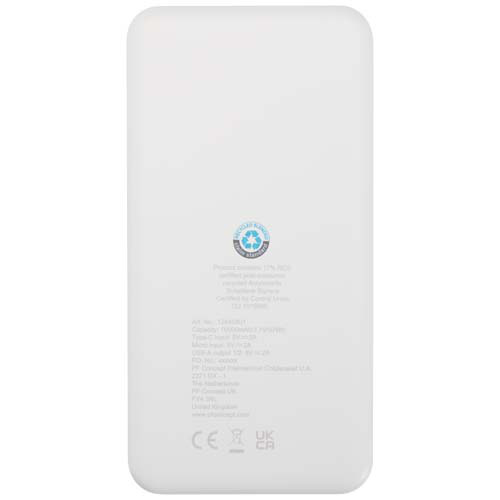 Intan powerbank o pojemności 10 000 mAh i mocy 10 W z tworzyw sztucznych pochodzących z recyklingu Biały 12445801 (4)