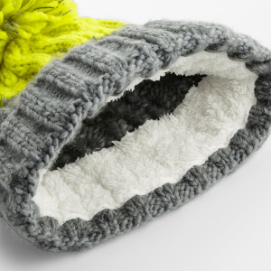 Czapka Dzianinowa Dwukolorowa z Pomponem - Light Grey & Black