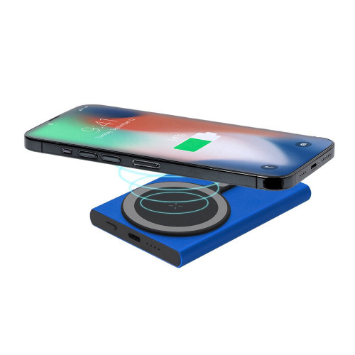 Magnetyczny bezprzewodowy power bank 5000 mAh z aluminium z recyklingu, ładowarka bezprzewodowa 15W Niebieski VA601-11 (2)