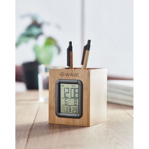 Pojemnik na długopisy i zegar drewna MO6289-40 (5)