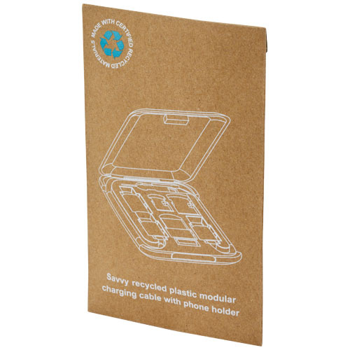 Savvy modułowy kabel do ładowania z tworzyw sztucznych pochodzących z recyklingu z uchwytem na telefon Czarny 12436190 (2)