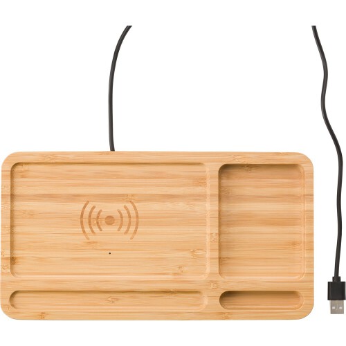 Bambusowy organizer na biurko, ładowarka bezprzewodowa 5W drewno V0185-17 (5)